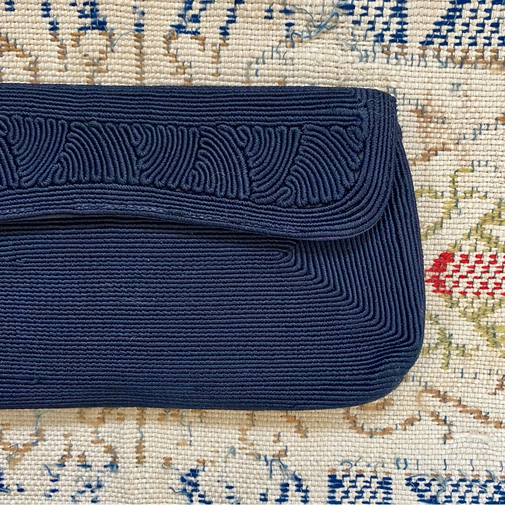 Vintage 1940s Normandie Corde Bag Black Cord Clutch 40s Evening Purse - Picture 2 of 11